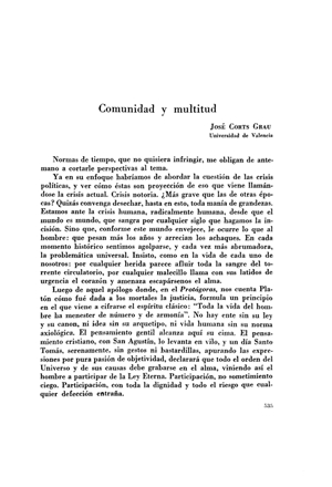 José Corts Grau, Comunidad y multitud | Mendoza 1949