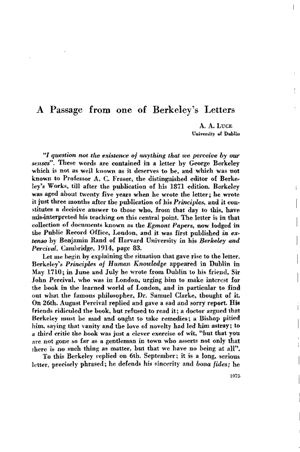 A. A. Luce, Un pasaje de una de las cartas de Berkeley | Mendoza 1949