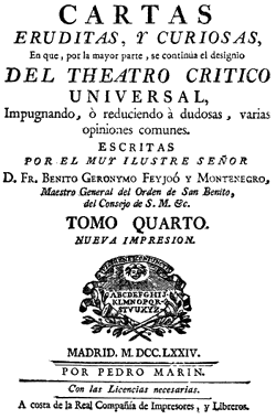 Feijoo, Cartas eruditas y curiosas, tomo 4