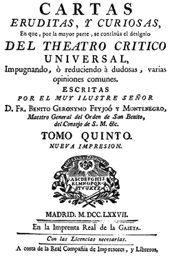 Feijoo, Cartas eruditas y curiosas, tomo 5