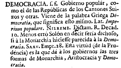 democracia en Diccionario de la lengua castellana 1732 democracia