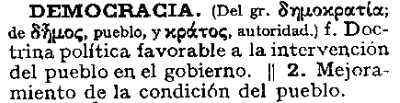 democracia en Diccionario de la lengua castellana 1925 democracia