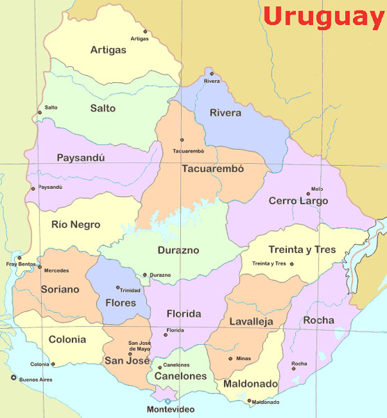 mapa de los departamentos uruguayos