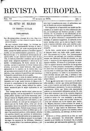 Gregorio Cruzada Villaamil, El Sitio de Bilbao por un testigo ocular, 1874
