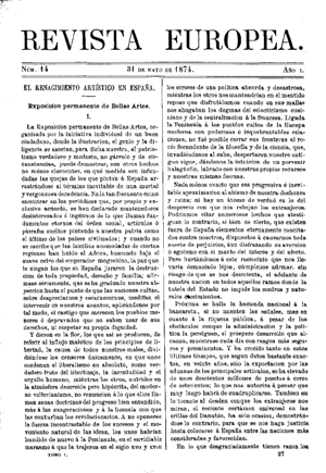 Francisco María Tubino (1833-1888), El renacimiento artístico en España, 1874