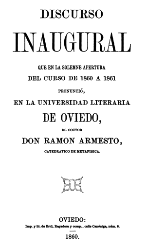 Ramón Armesto, Discurso inaugural, Universidad de Oviedo 1860