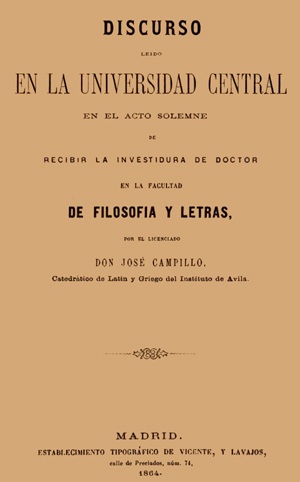José Campillo Rodríguez, Tesis doctoral, Madrid 1864