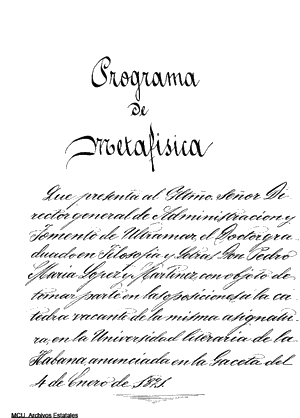 Pedro María López, Programa de Metafísica, 1891