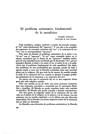 Andr&eacute;s Avelino, El problema antin&oacute;mico fundamental de la metaf&iacute;sica | Mendoza 1949