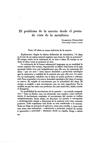 Clarence Finlayson, El problema de la muerte desde el punto de vista de la metaf&iacute;sica | Mendoza 1949