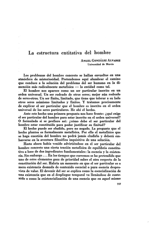 Angel Gonz&aacute;lez Alvarez, La estructura entitativa del hombre | Mendoza 1949
