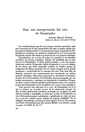 Antonio Millán Puelles, Para una interpretación del ente de Parménides | Mendoza 1949