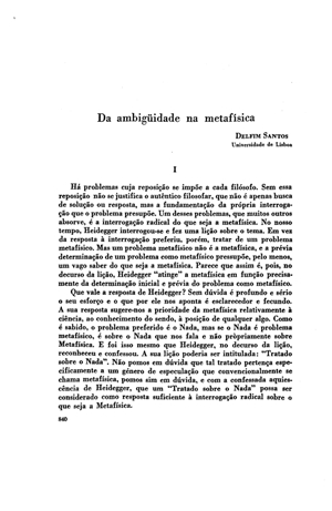 Delfim Santos, Da ambigüidade na metafísica | Mendoza 1949