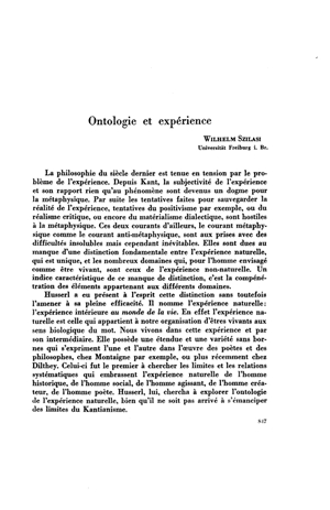 Wilhelm Szilasi, Ontologie et exp&eacute;rience | Mendoza 1949