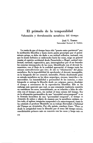Jos&eacute; V. Torres, El primado de la temporalidad. Valoraci&oacute;n y desvaloraci&oacute;n metaf&iacute;sica del tiempo | Mendoza 1949