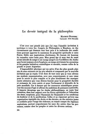 Maurice Blondel, Le devoir int&eacute;gral de la philosophie | Mendoza 1949