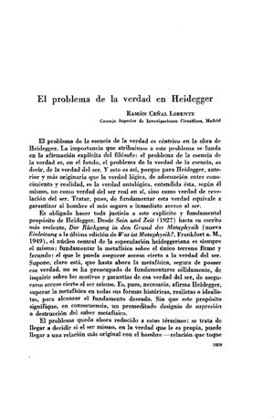 Ram&oacute;n Ce&ntilde;al Lorente, El problema de la verdad en Heidegger | Mendoza 1949