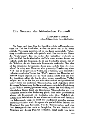 Hans Georg Gadamer, Los l&iacute;mites de la raz&oacute;n hist&oacute;rica | Mendoza 1949