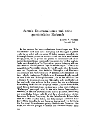 Ludwig Landgrebe, El existencialismo de Sartre y su genealog&iacute;a hist&oacute;rica | Mendoza 1949