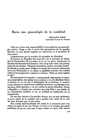 Benjamín Aybar, Hacia una gnoseología de la totalidad | Mendoza 1949