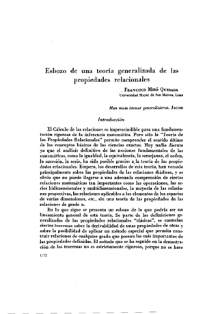 Francisco Miró Quesada, Esbozo de una teoría generalizada de las propiedades relacionales | Mendoza 1949