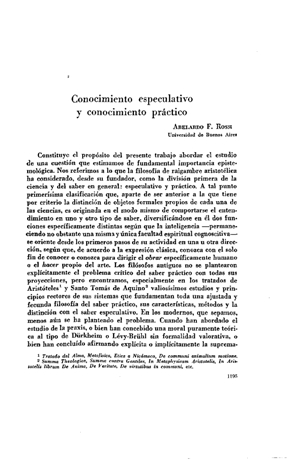 Abelardo F. Rossi, Conocimiento especulativo y conocimiento pr&aacute;ctico | Mendoza 1949
