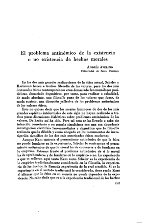 Andrés Avelino, El problema antinómico de la existencia o no existencia de hechos morales | Mendoza 1949