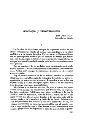 José Corts Grau, Axiología y iusnaturalismo | Mendoza 1949