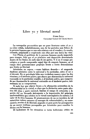 Furio Lilli, Libre yo y libertad moral | Mendoza 1949