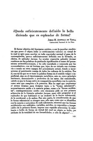 Jorge H. Attwell de Veyga, ¿Queda suficientemente definido lo bello diciendo que es esplendor de forma? | Mendoza 1949