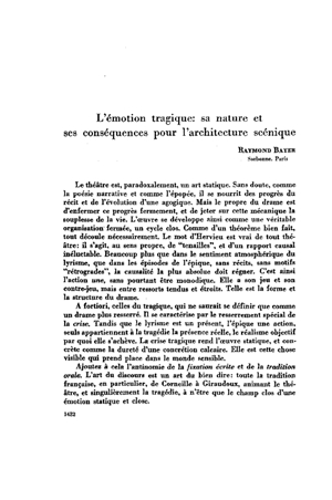 Raymond Bayer, L'émotion tragique: sa nature et ses conséquences pour l'architecture scénique | Mendoza 1949
