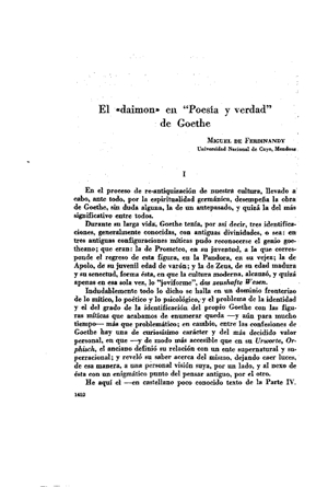 Miguel de Ferdinandy, El «daimon» en «Poesía y verdad» de Goethe | Mendoza 1949