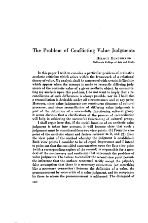 Helmut Hungerland, El problema de juicios de valor en conflicto | Mendoza 1949