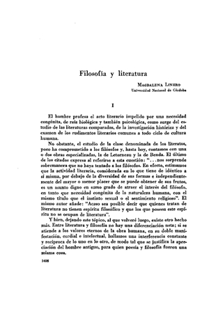 Magdalena Linero, Filosof&iacute;a y literatura | Mendoza 1949