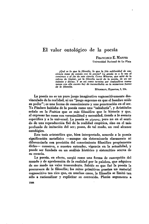Francisco E. Maffei, El valor ontol&oacute;gico de la poes&iacute;a | Mendoza 1949