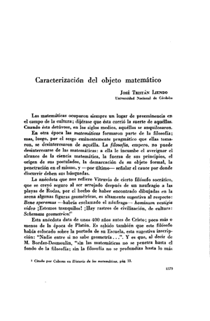 José Tristán Liendo, Caracterización del objeto matemático | Mendoza 1949