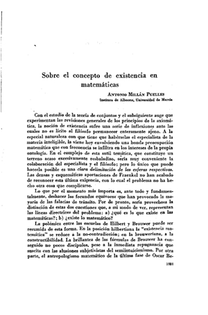 Antonio Millán Puelles, Sobre el concepto de existencia en matemáticas | Mendoza 1949