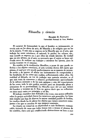 Ricardo D. Pantano, Filosofía y ciencia | Mendoza 1949