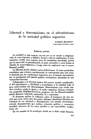 Alberto Baldrich, Libertad y determinismo en el advenimiento de la sociedad pol&iacute;tica argentina | Mendoza 1949