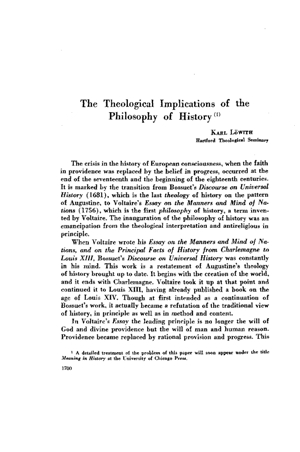 Karl Löwith, Implicaciones teológicas de la filosofía de la historia | Mendoza 1949
