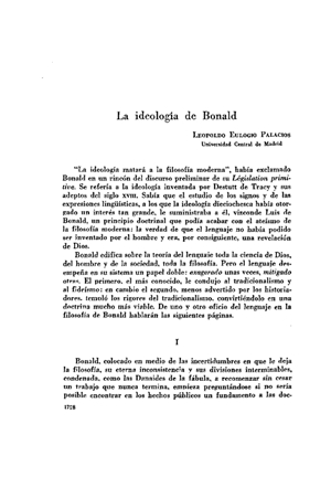 Leopoldo Eulogio Palacios, La ideología de Bonald | Mendoza 1949