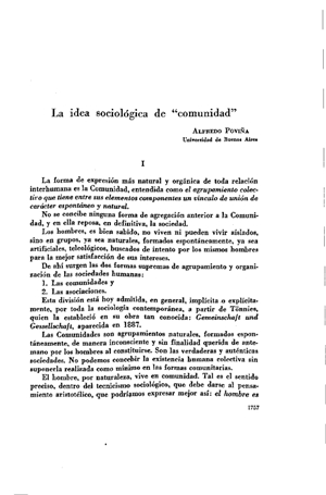 Alfredo Povi&ntilde;a, La idea sociol&oacute;gica de &laquo;comunidad&raquo; | Mendoza 1949