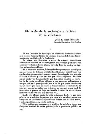 Julio E. Soler Miralles, Ubicaci&oacute;n de la sociolog&iacute;a y car&aacute;cter de su ense&ntilde;anza | Mendoza 1949