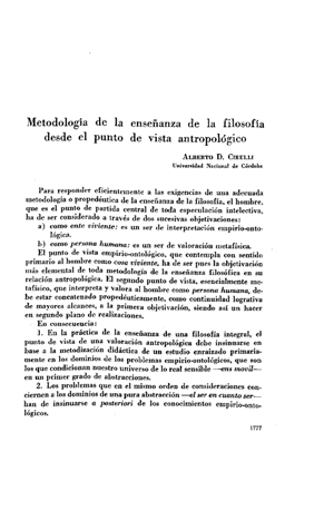 Alberto D. Cirelli, Metodología de la enseñanza de la filosofía desde el punto de vista antropológico | Mendoza 1949