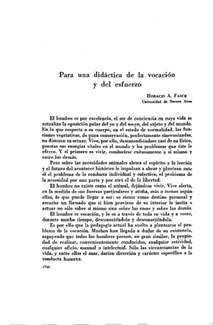 Horacio A. Fasce, Para una didáctica de la vocación y del esfuerzo | Mendoza 1949