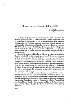 Otto E. Langfelder, El ente y la esencia del derecho | Mendoza 1949