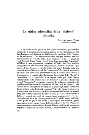 Galvano della Volpe, La critica aristot&eacute;lica della &laquo;diairesi&raquo; platonica | Mendoza 1949