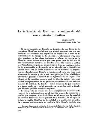 Emilio Esti&uacute;, La influencia de Kant en la autonom&iacute;a del conocimiento filos&oacute;fico | Mendoza 1949