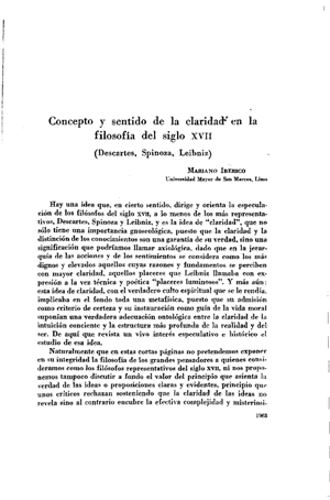 Mariano Iberico, Concepto y sentido de la claridad en la filosofía del siglo XVII (Descartes, Spinoza, Leibniz) | Mendoza 1949