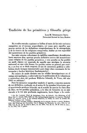 Luis M. Seligmann Silva, Tradici&oacute;n de los primitivos y filosof&iacute;a griega | Mendoza 1949